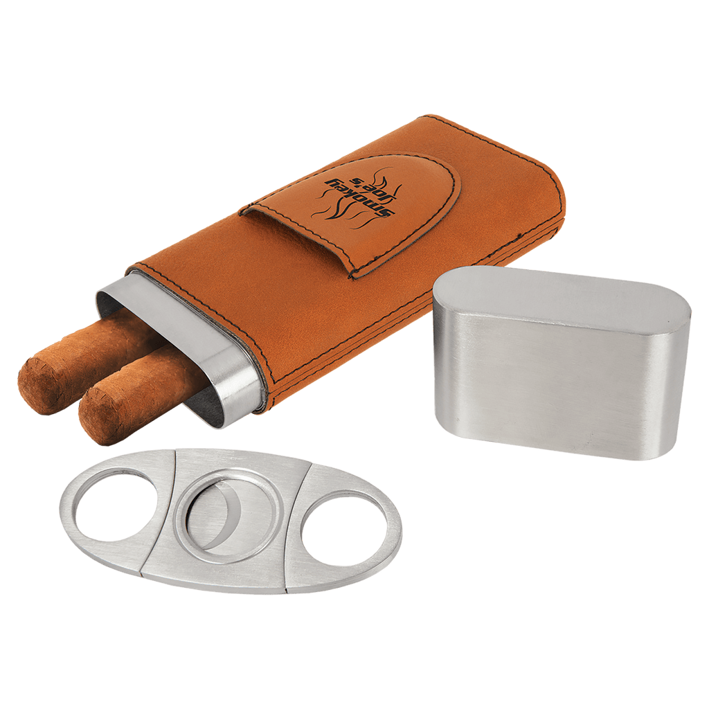 Rawhide Laserable Leatherette Cigar Case with Cutter