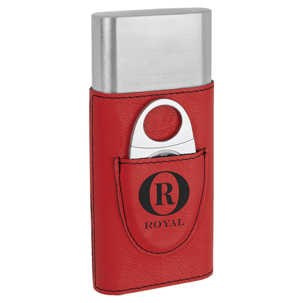 Red Laserable Leatherette Cigar Case with Cutter