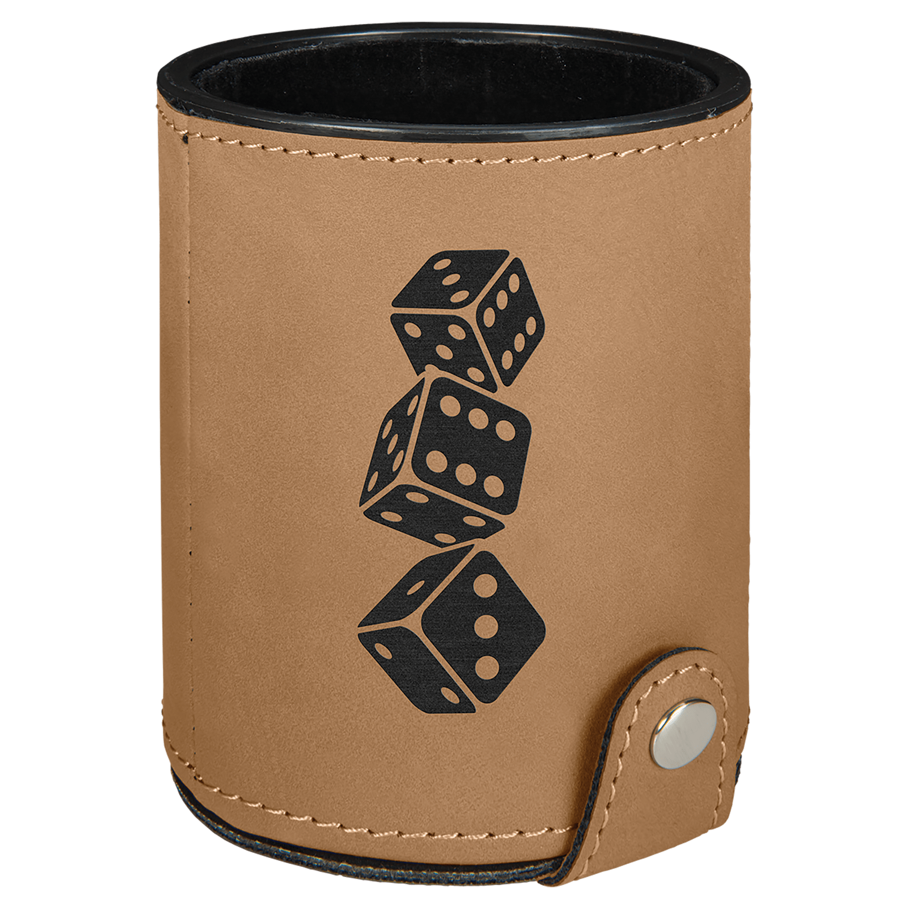 Light Brown Laserable Leatherette Dice Cup with 5 Dice