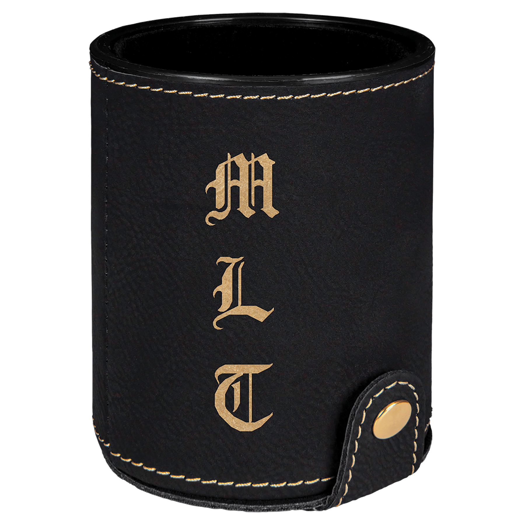 Black/Gold Laserable Leatherette Dice Cup with 5 Dice