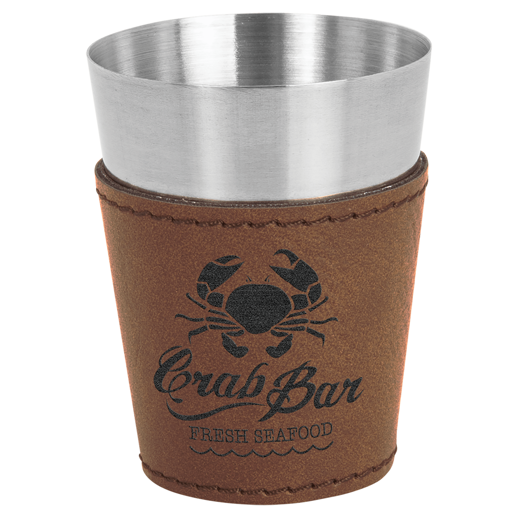 Dark Brown 2 oz. Laserable Leatherette & Stainless Steel Shot Glass