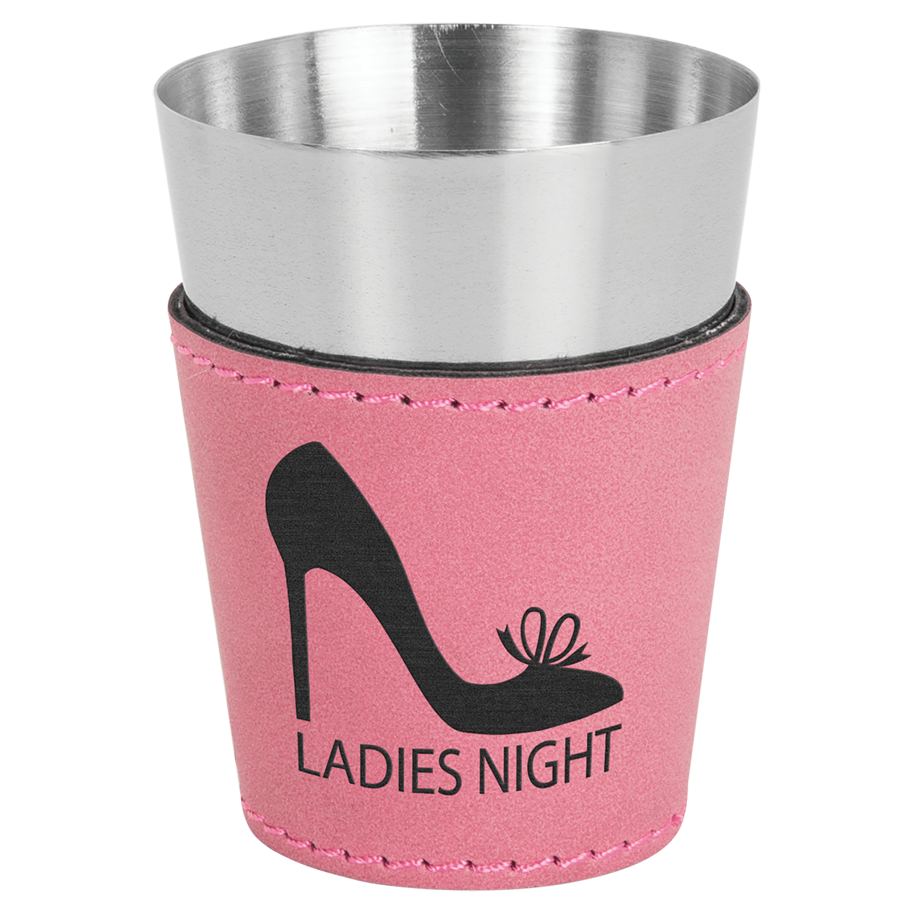 Pink 2 oz. Laserable Leatherette & Stainless Steel Shot Glass