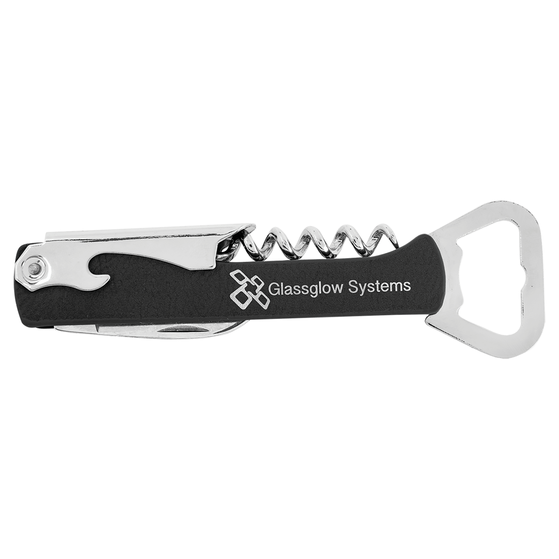 Black/Silver Laserable Leatherette Wine Bottle Opener