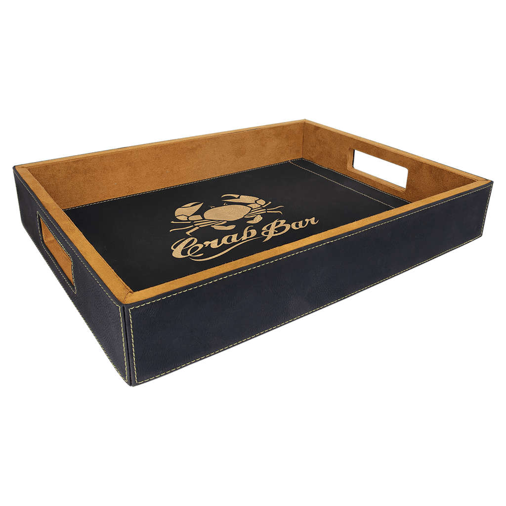 Black/Gold 16" x 12" Laserable Leatherette Serving Tray