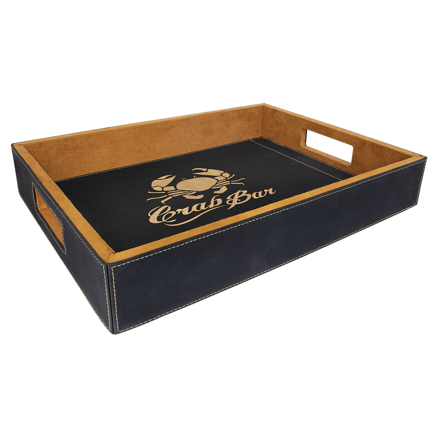 Black/Gold 16" x 12" Laserable Leatherette Serving Tray