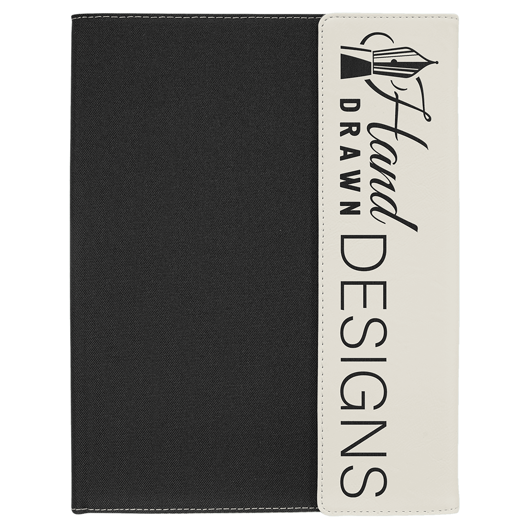 White Laserable Leatherette / Black 9 1/2" x 12" Canvas Portfolio with Note Pad