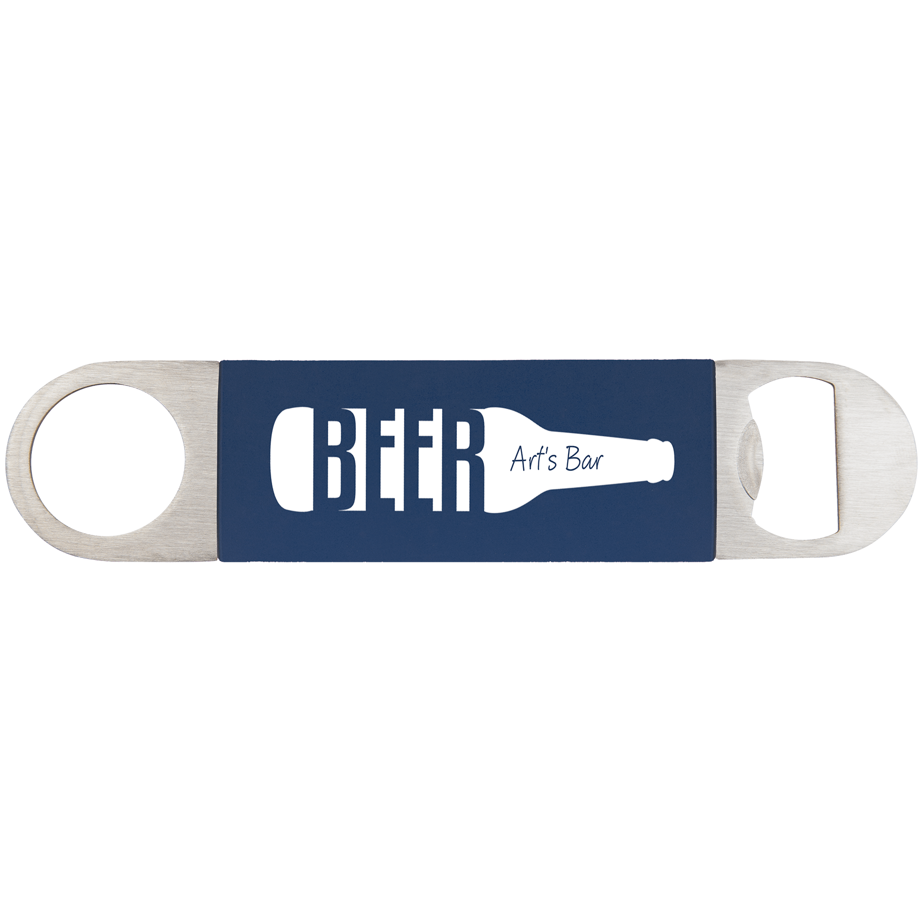 Navy Blue/White 1 1/2" x 7" Bottle Opener with Silicone Grip