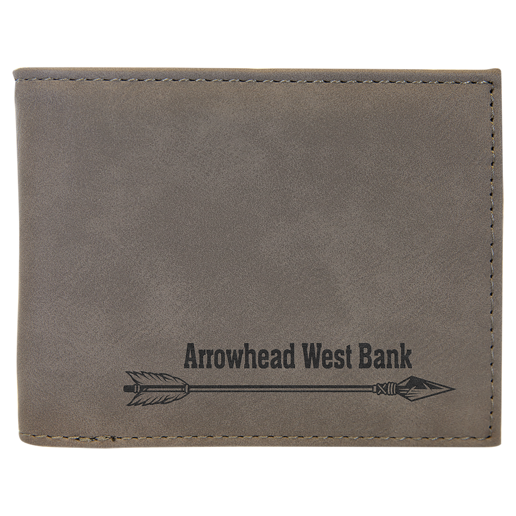 Gray Laserable Leatherette Bi-Fold Wallet w/Flip ID Display