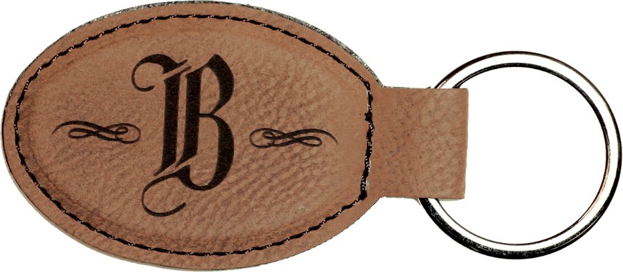 Dark Brown 3" x 1 3/4" Laserable Leatherette Oval Keychain