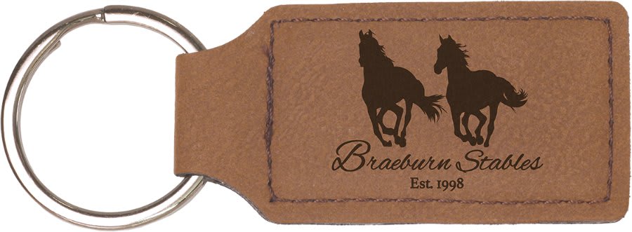 Dark Brown 2 3/4" x 1 1/4" Laserable Leatherette Rectangle Keychain