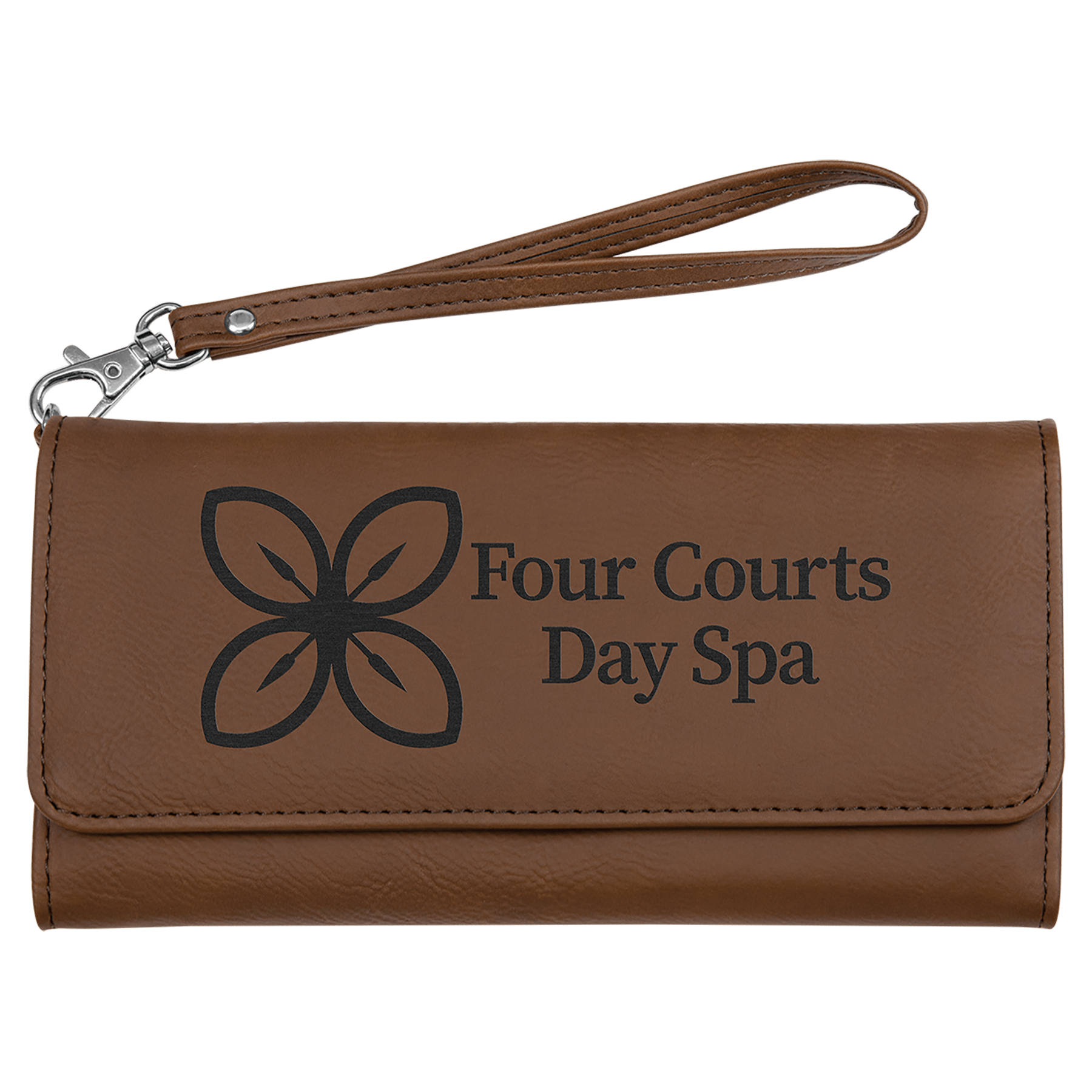 Dark Brown 7 1/2" x 4" Laserable Leatherette Wallet with Strap