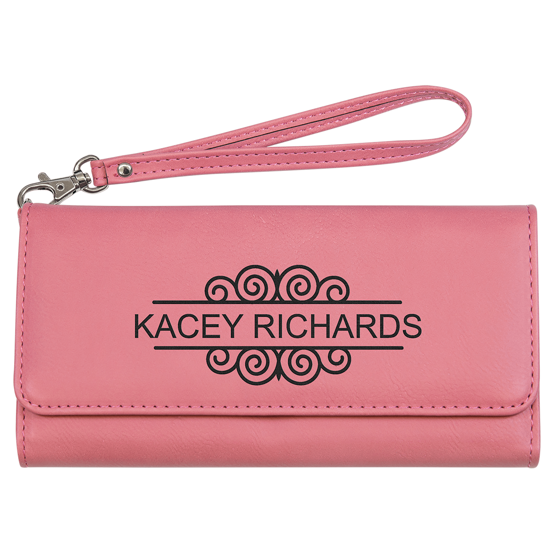 Pink 7 1/2" x 4" Laserable Leatherette Wallet with Strap