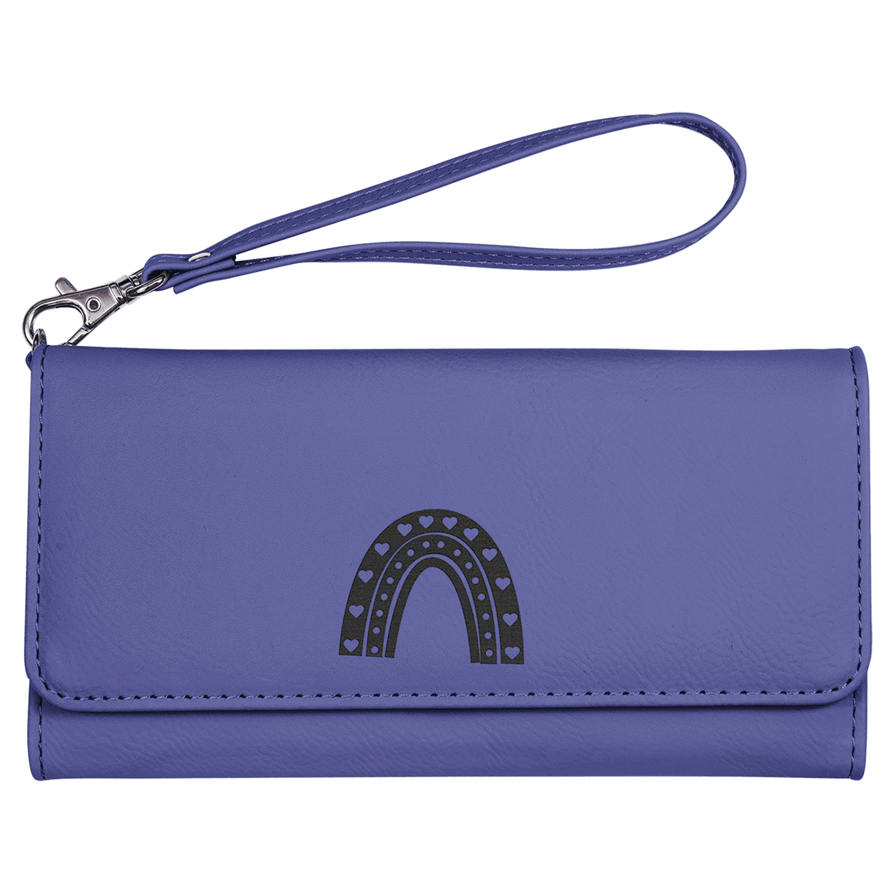 Purple 7 1/2" x 4" Laserable Leatherette Wallet with Strap