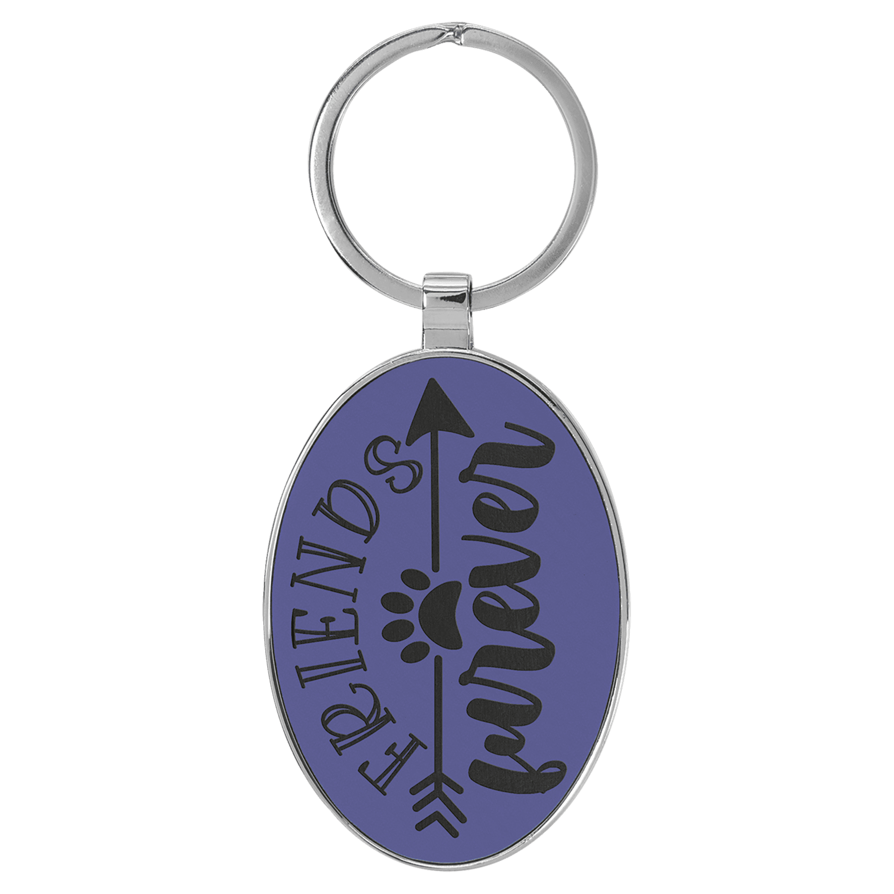 Purple 3" x 1 3/4" Laserable Leatherette/Metal Oval Keychain