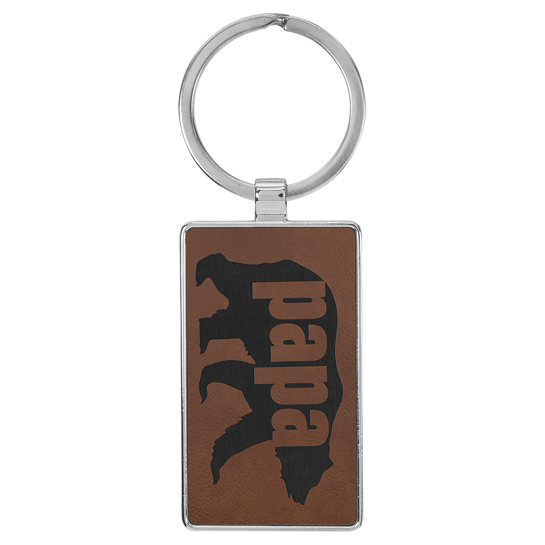 Dark Brown 2 3/4" x 1 1/4" Laserable Leatherette/Metal Rectangle Keychain