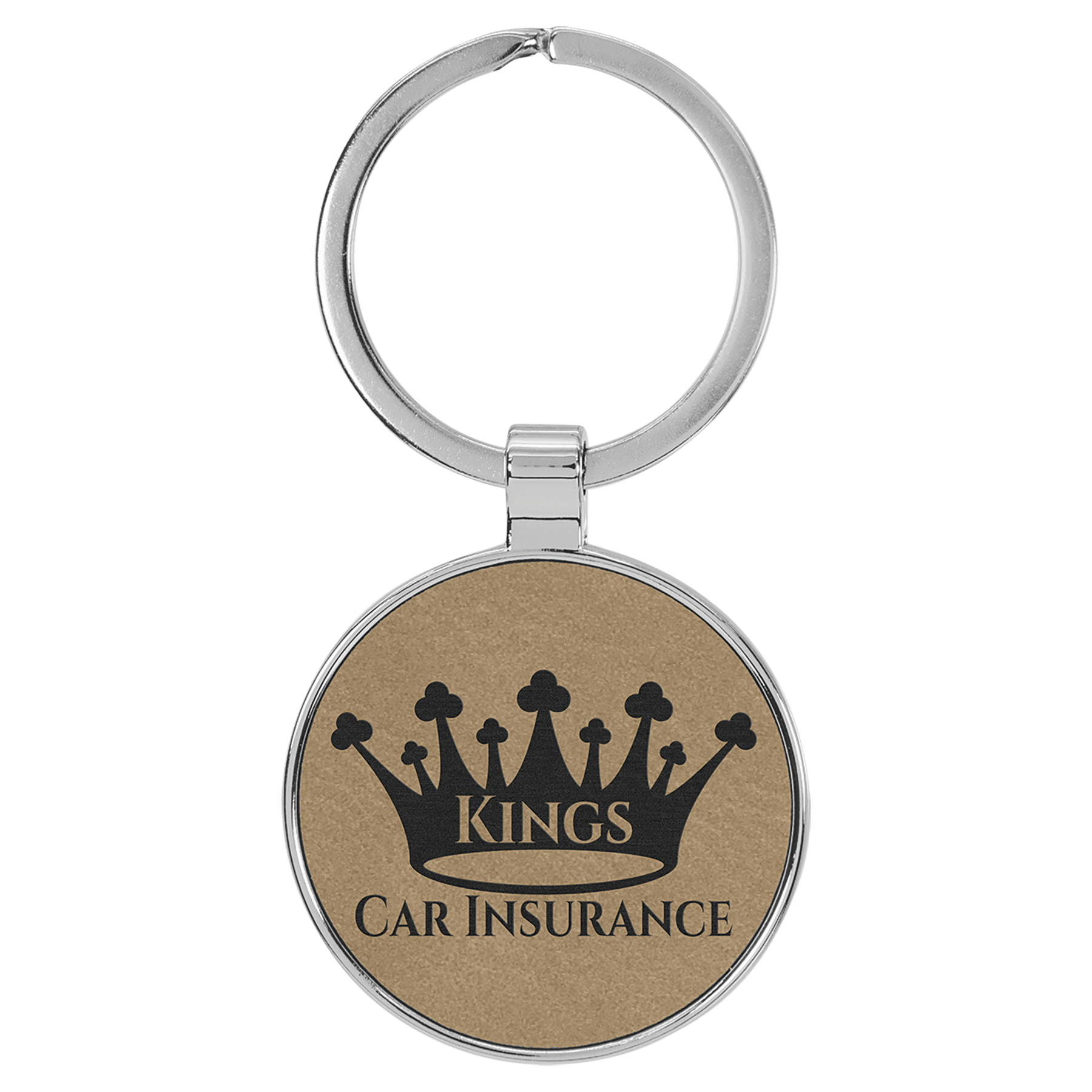 Light Brown 1 1/2" Laserable Leatherette/Metal Round Keychain