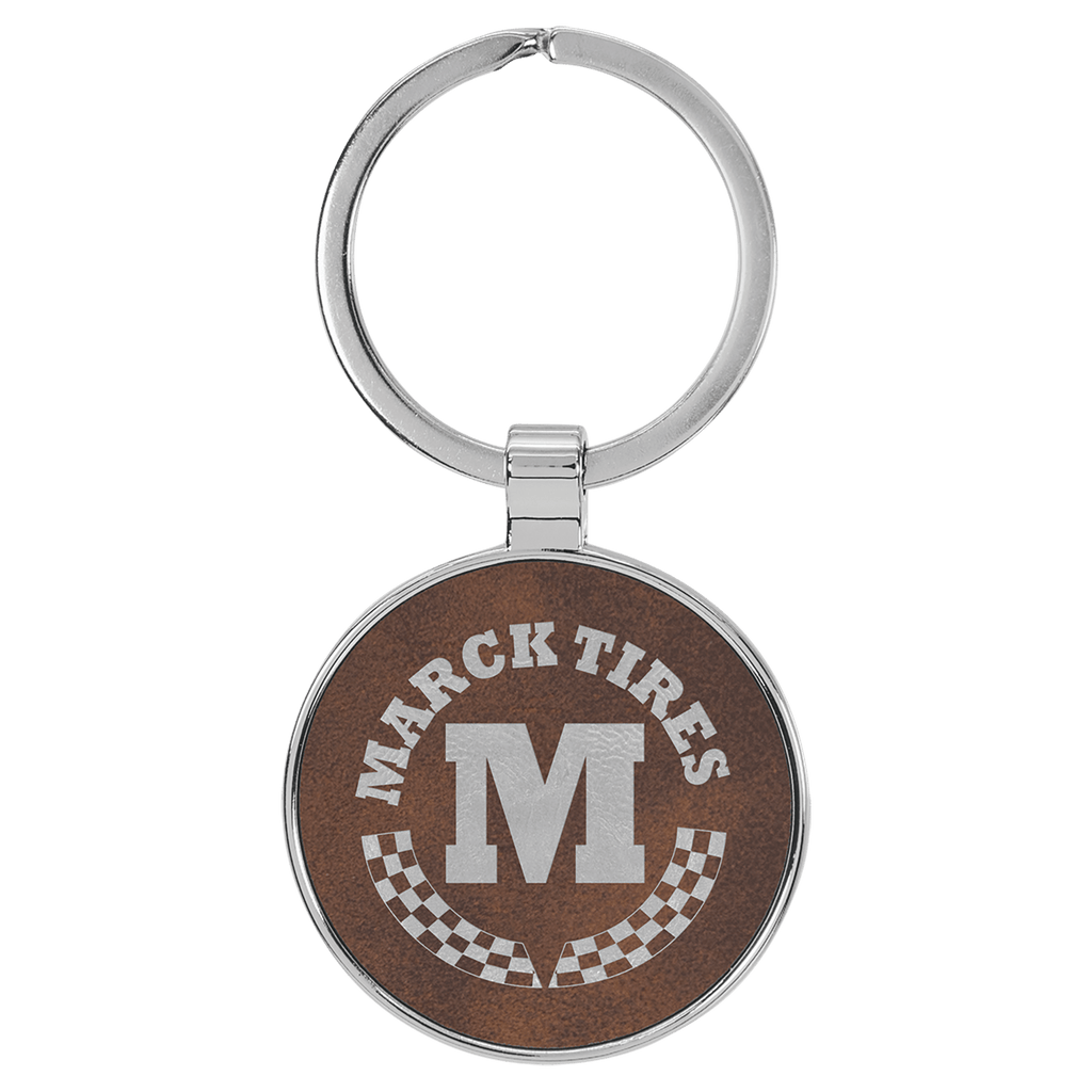 Rustic/Silver 1 1/2" Laserable Leatherette/Metal Round Keychain
