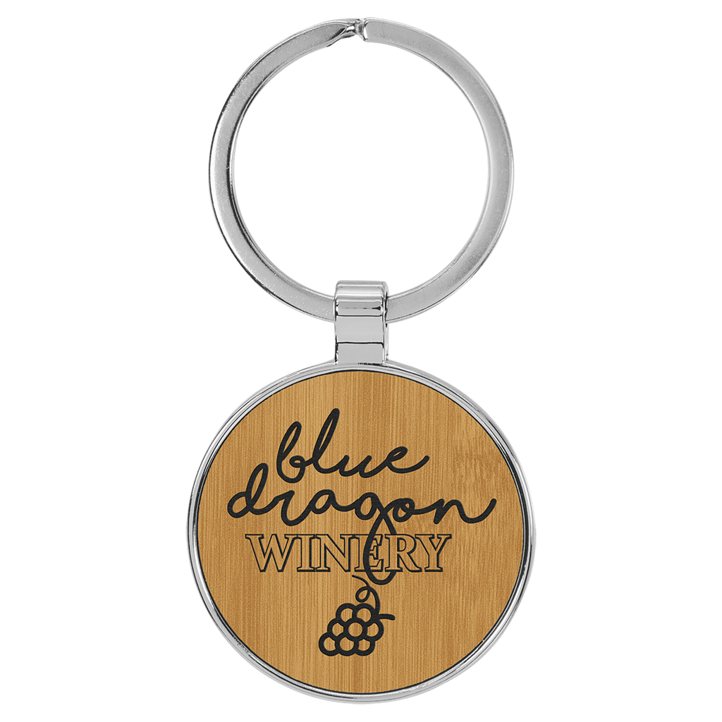 Bamboo 1 1/2" Laserable Leatherette/Metal Round Keychain