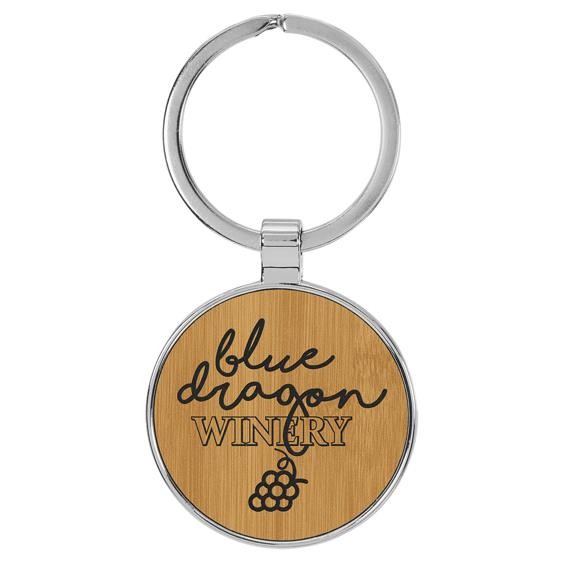 Bamboo 1 1/2" Laserable Leatherette/Metal Round Keychain