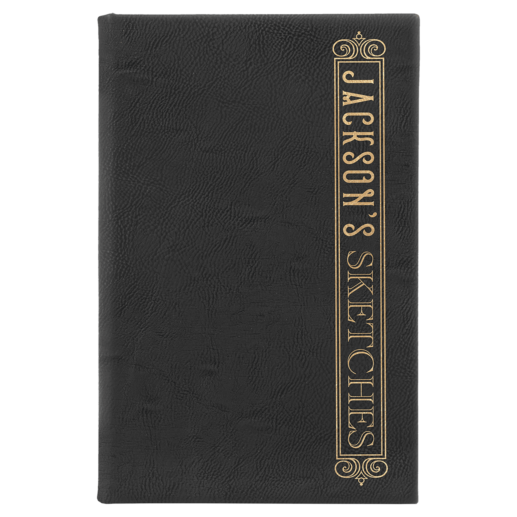 Black/Gold 5 1/4" x 8 1/4" Laserable Leatherette Sketch Book with Unlined Notepad