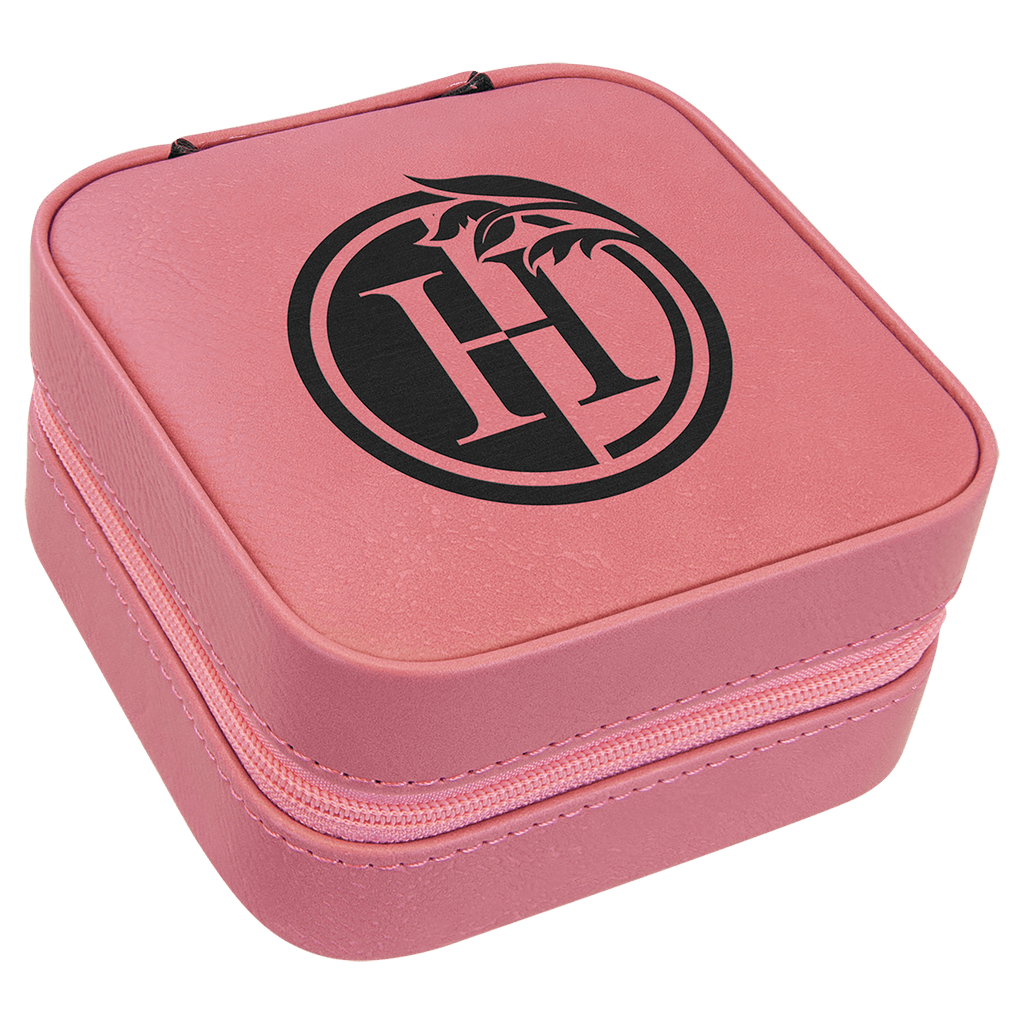 Pink 4" X 4" Laserable Leatherette Travel Jewelry Box with Tan Lining