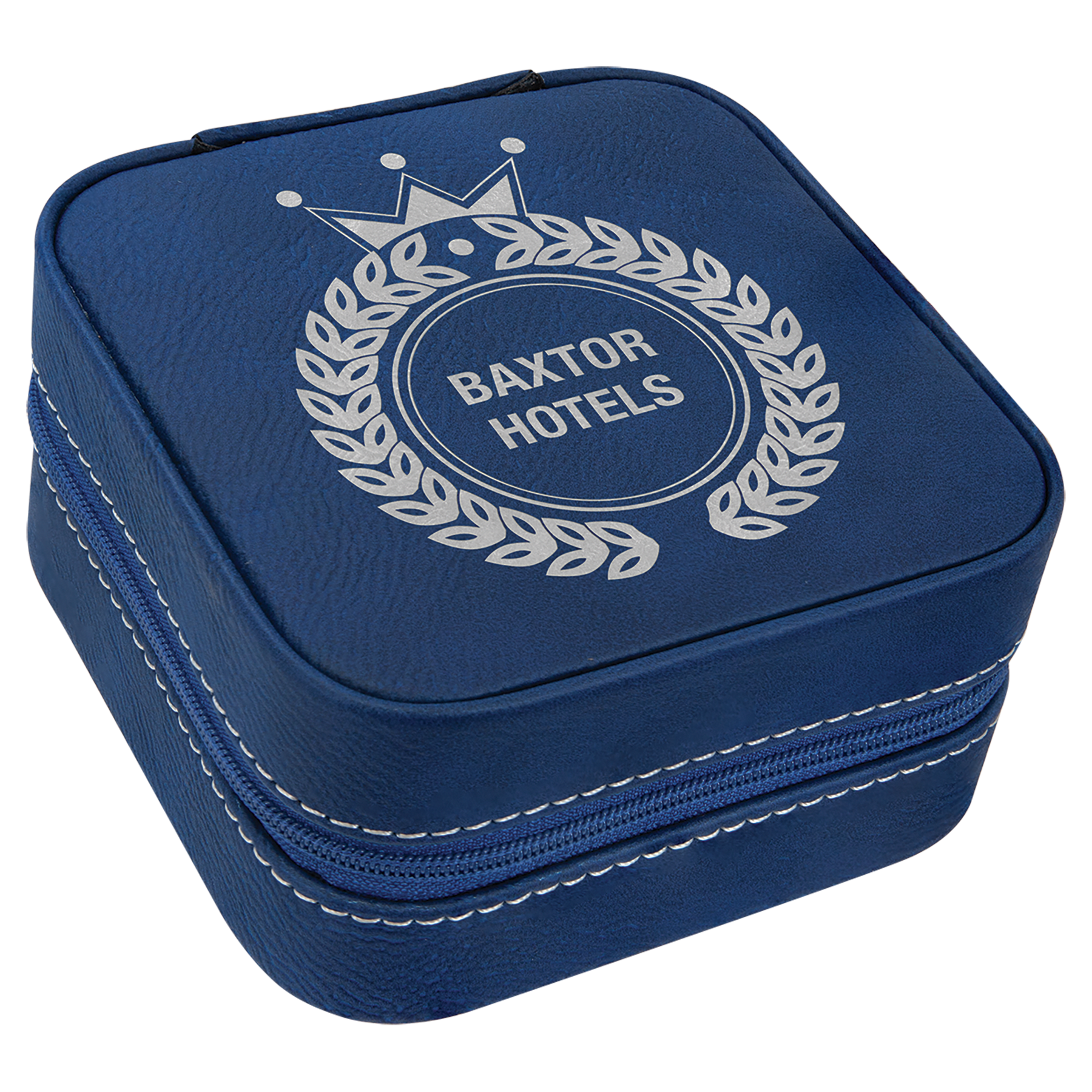 Blue/Silver 4" X 4" Leatherette Travel Jewelry Box with Tan Lining