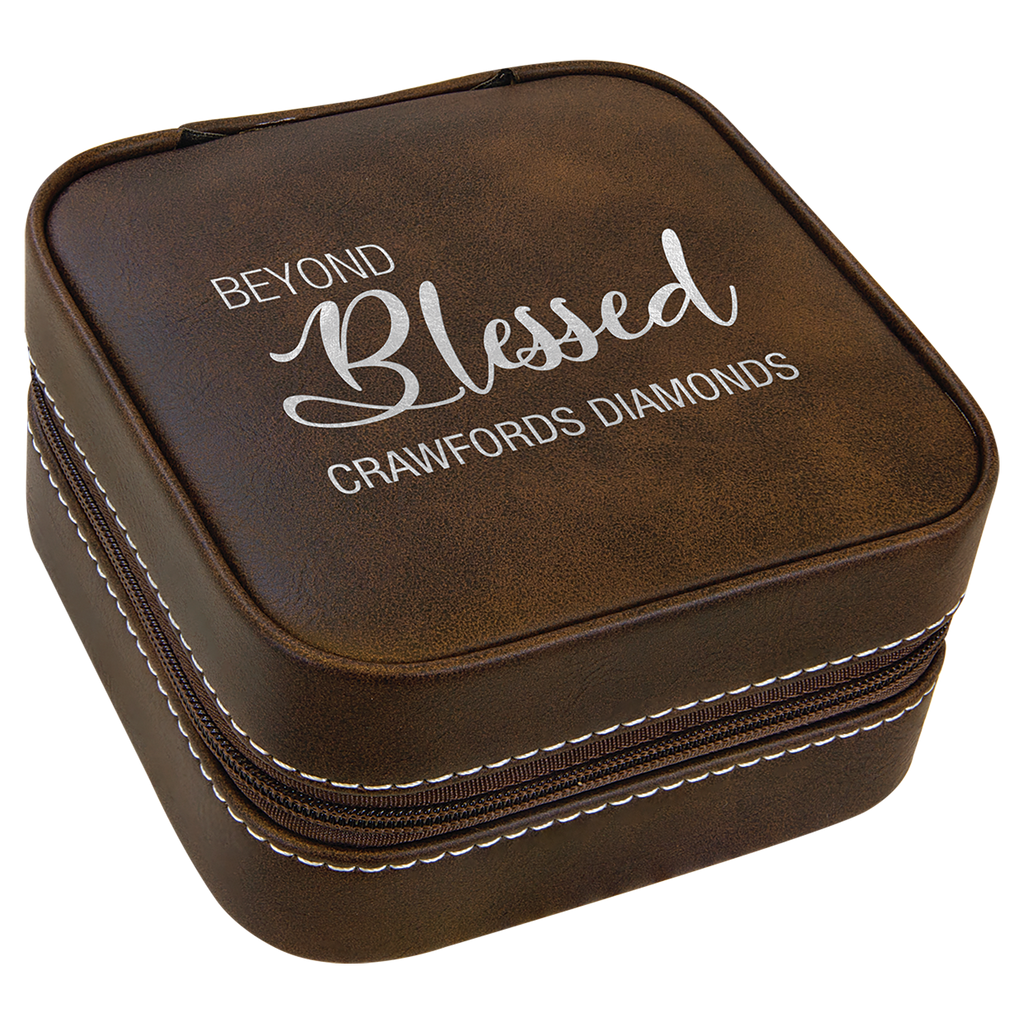 Rustic/Silver 4" X 4" Leatherette Travel Jewelry Box with Tan Lining