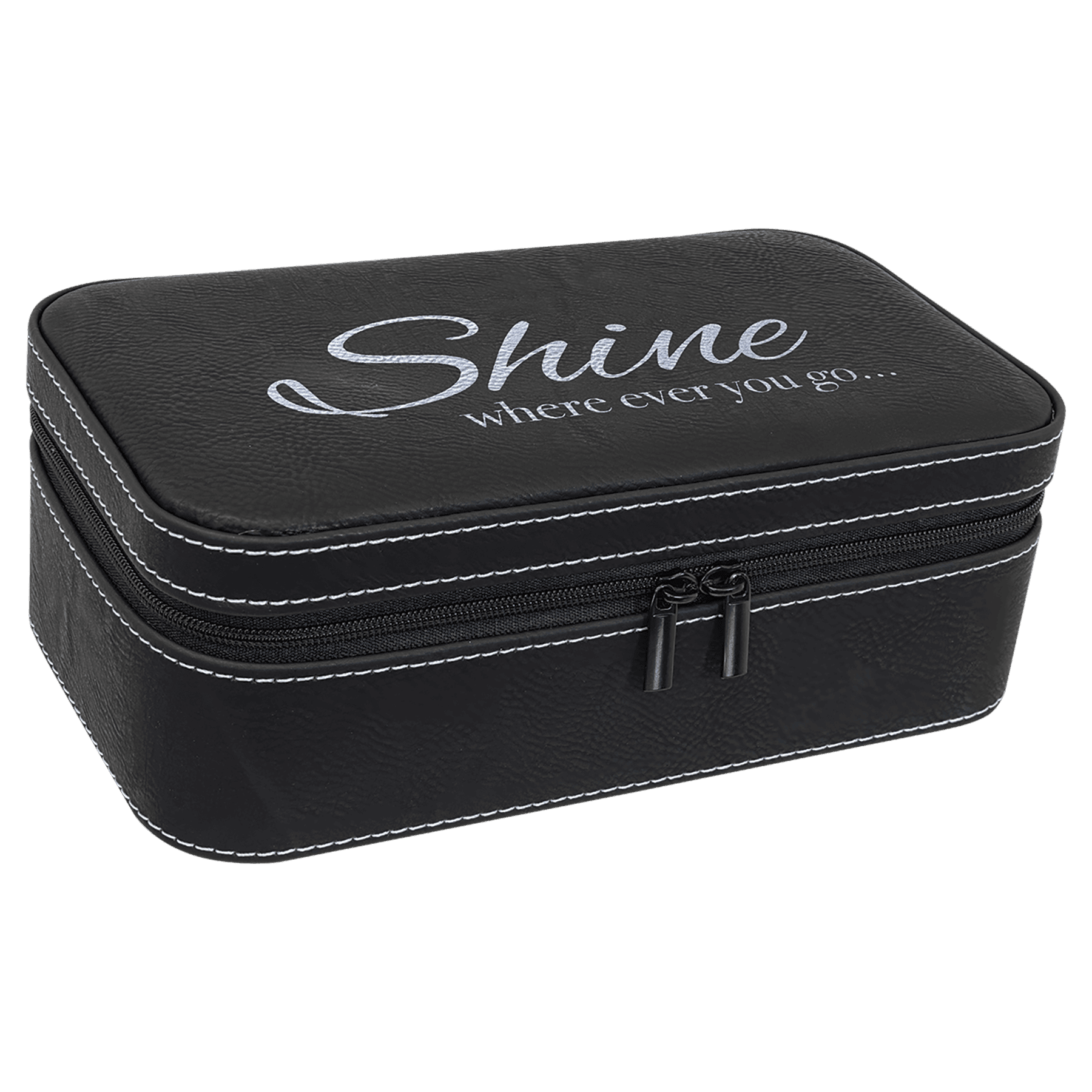 Black/Silver 7 1/2" X 4 1/2" Laserable Leatherette Jewelry Box