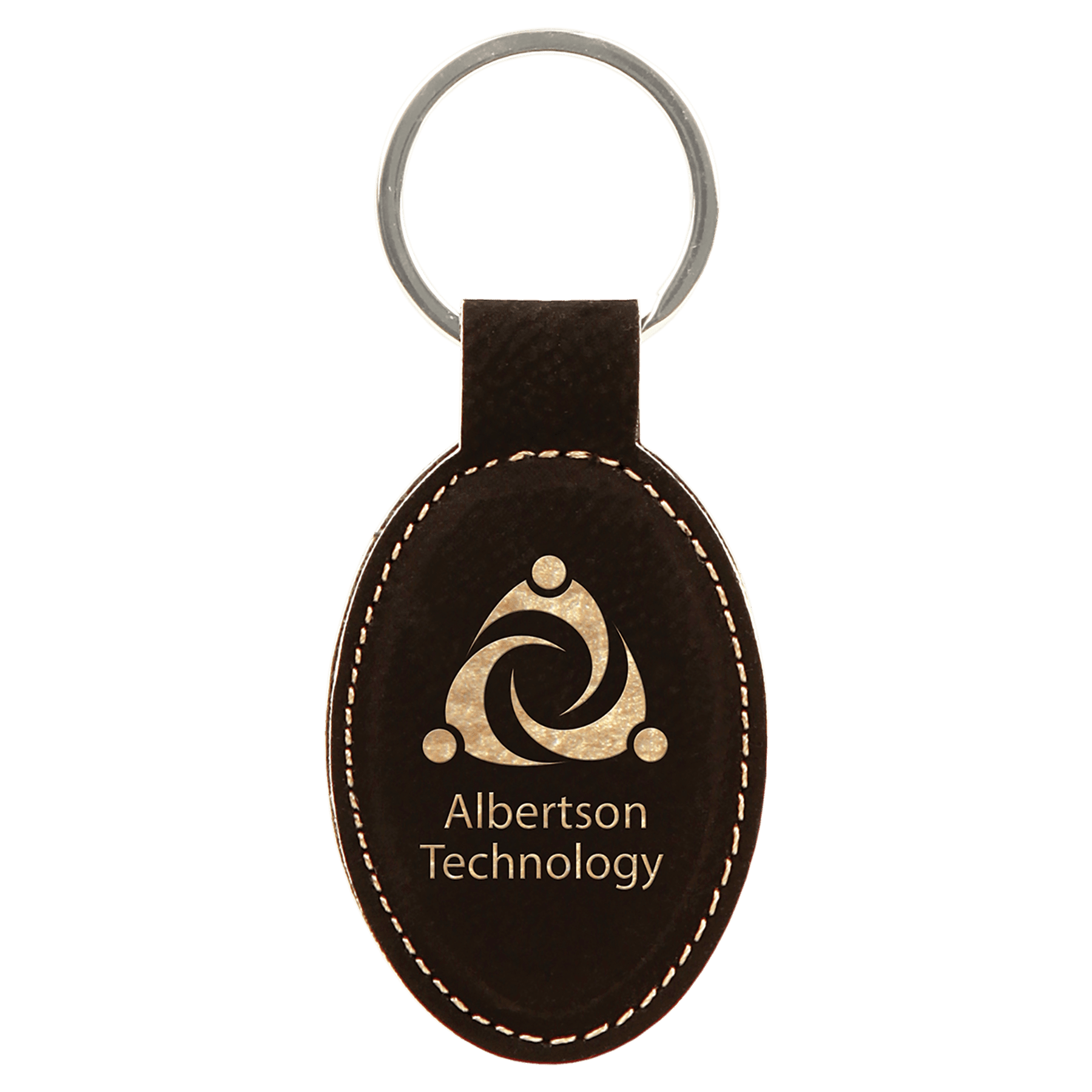 Black/Gold 3" x 1 3/4" Laserable Leatherette Oval Keychain