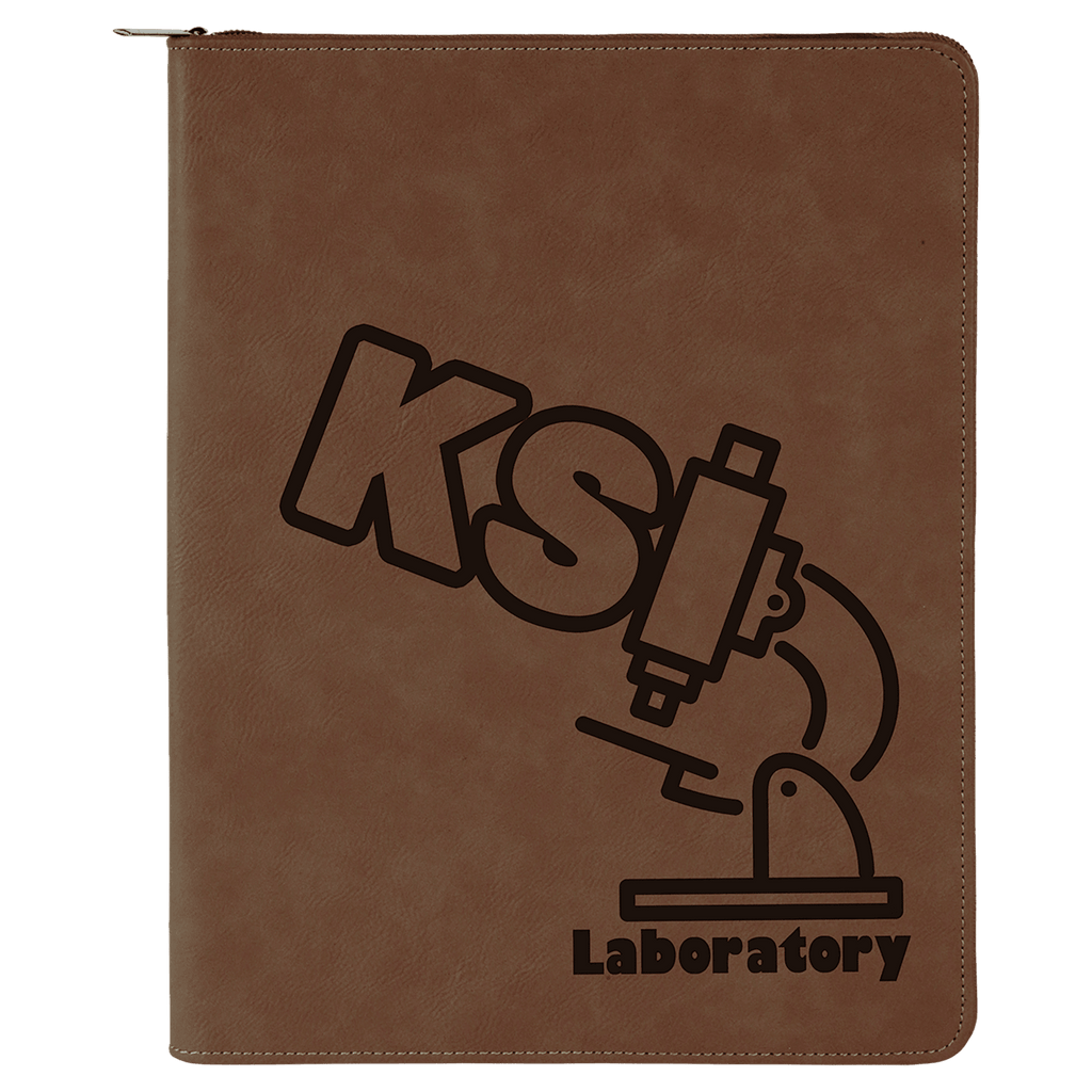 Dark Brown 9 1/2" x 12" w/ Zipper Laserable Leatherette Portfolio with Notepad