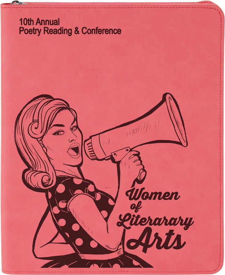 Pink 9 1/2" x 12" w/ Zipper Laserable Leatherette Portfolio with Notepad