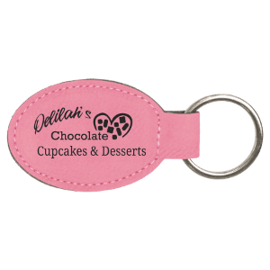 Pink 3" x 1 3/4" Laserable Leatherette Oval Keychain