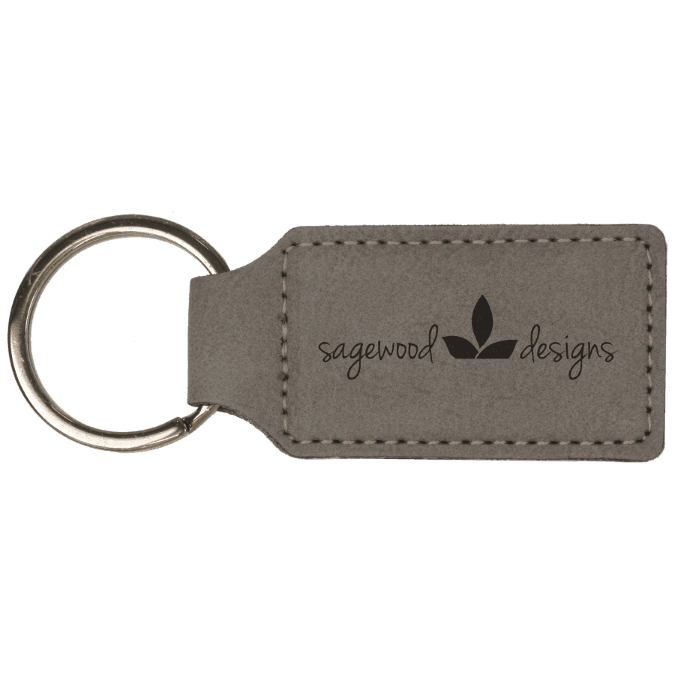 Gray 2 3/4" x 1 1/4" Laserable Leatherette Rectangle Keychain