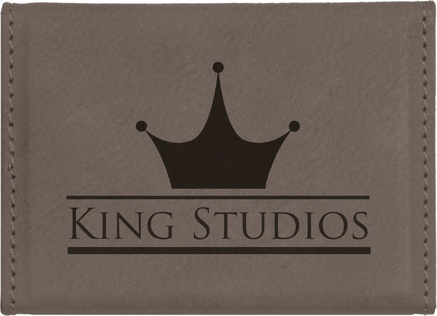 Gray 3 3/4" x 2 3/4" Laserable Leatherette Hard Business Card Holder