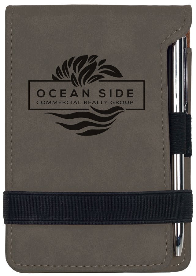 Gray 3 1/4" x 4 3/4" Laserable Leatherette Mini Notepad with Pen