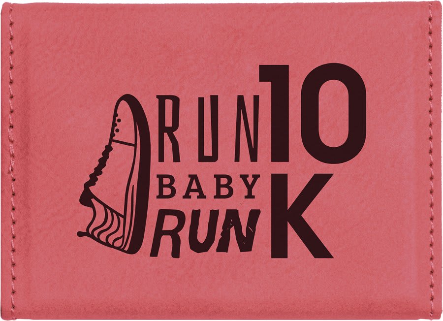 Pink 3 3/4" x 2 3/4" Laserable Leatherette Hard Business Card Holder