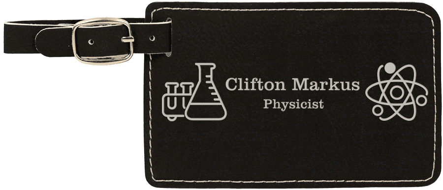 Black/Silver 4 1/4" x 2 3/4" Laserable Leatherette Luggage Tag