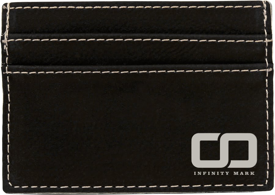 Black/Silver 4" x 2 3/4" Laserable Leatherette Wallet Clip