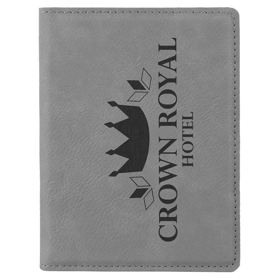 Gray 4 1/4" x 5 1/2" Laserable Leatherette Passport Holder
