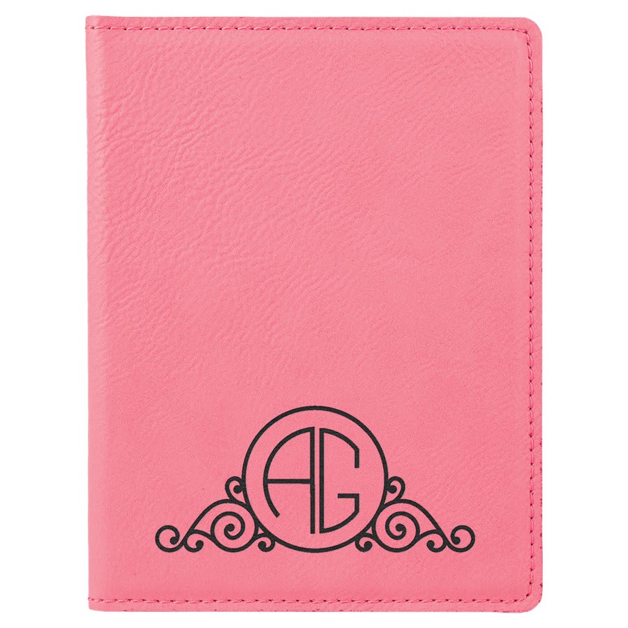 Pink 4 1/4" x 5 1/2" Laserable Leatherette Passport Holder