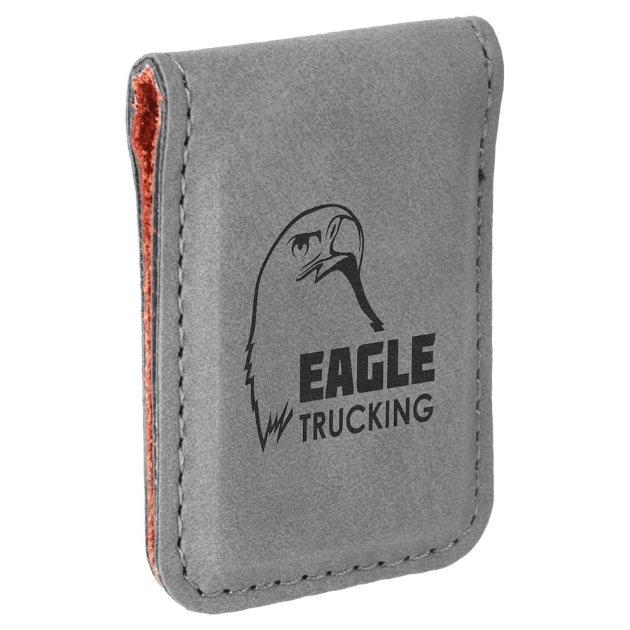 Gray 1 3/4" x 2 1/2" Laserable Leatherette Money Clip