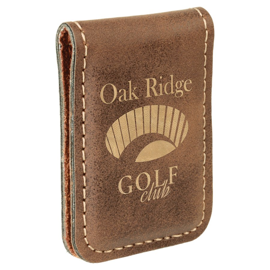 Rustic/Gold 1 3/4" x 2 1/2" Laserable Leatherette Money Clip