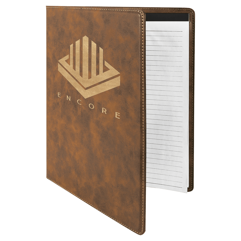 Rustic/Gold 9 1/2" x 12" Laserable Leatherette Portfolio with Notepad