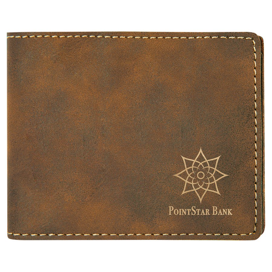 Rustic/Gold 4 1/2" x 3 1/2" Laserable Leatherette Bifold Wallet
