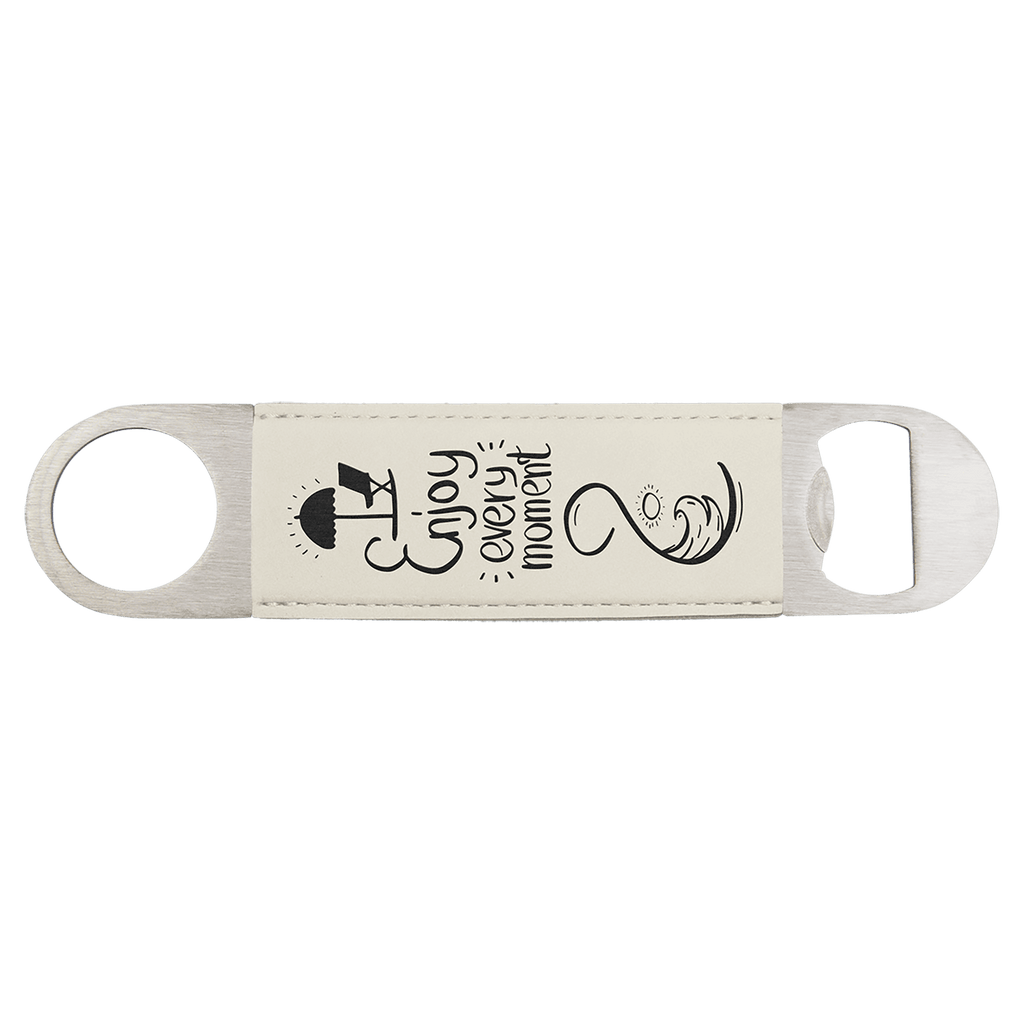 White/Black 1 1/2" x 7" Laserable Leatherette Bottle Opener