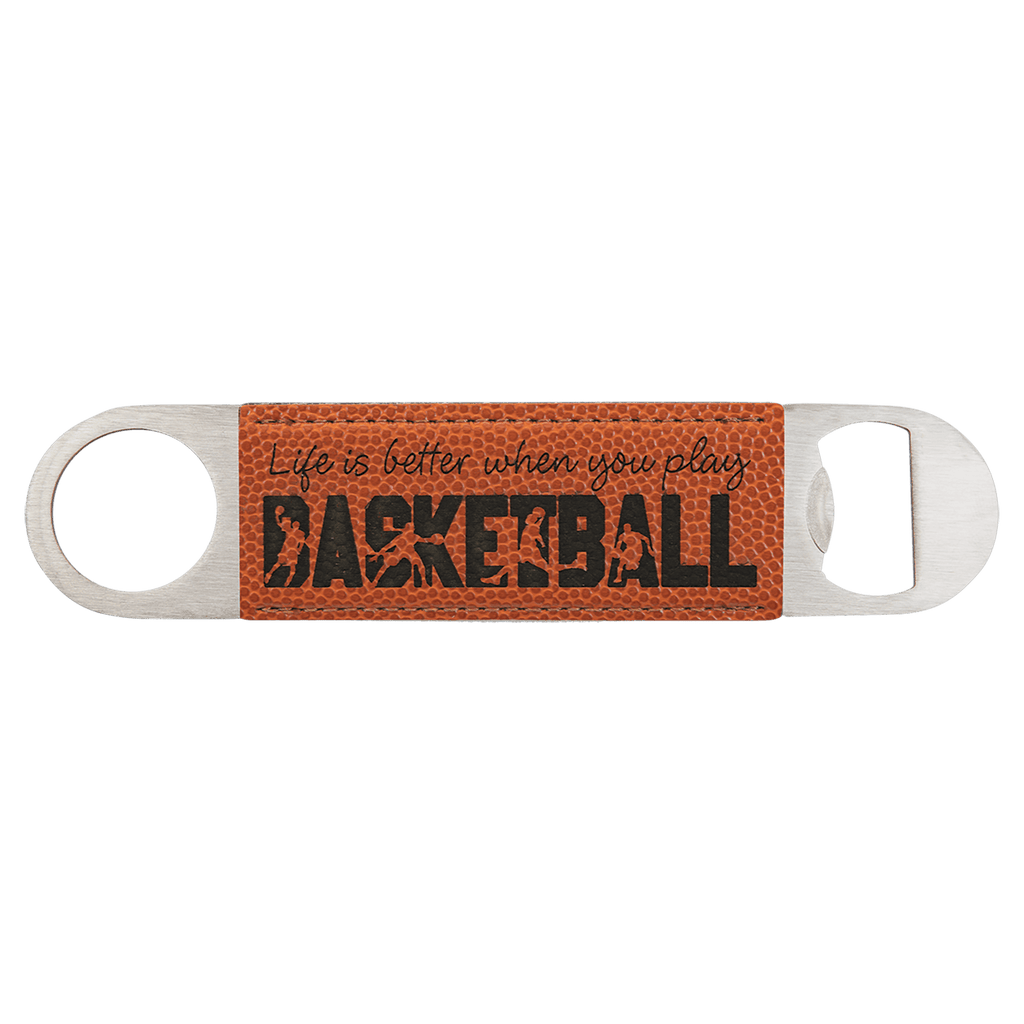 Basketball 1 1/2" x 7" Laserable Leatherette Bottle Opener