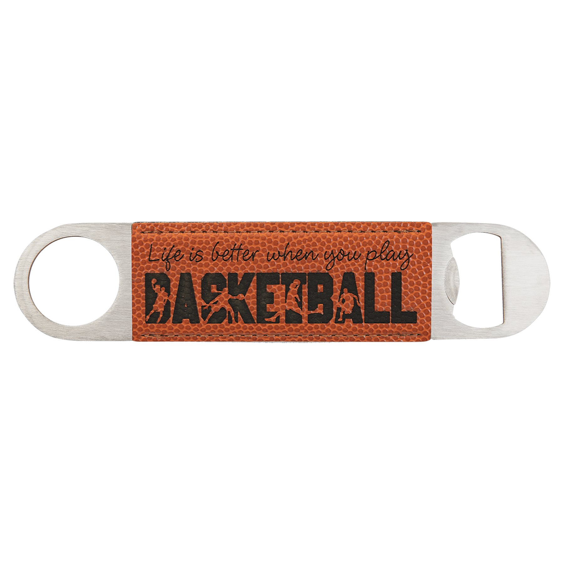 Basketball 1 1/2" x 7" Laserable Leatherette Bottle Opener