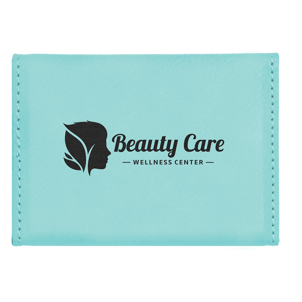 Teal 3 3/4" x 2 3/4" Laserable Leatherette Hard Business Card Holder