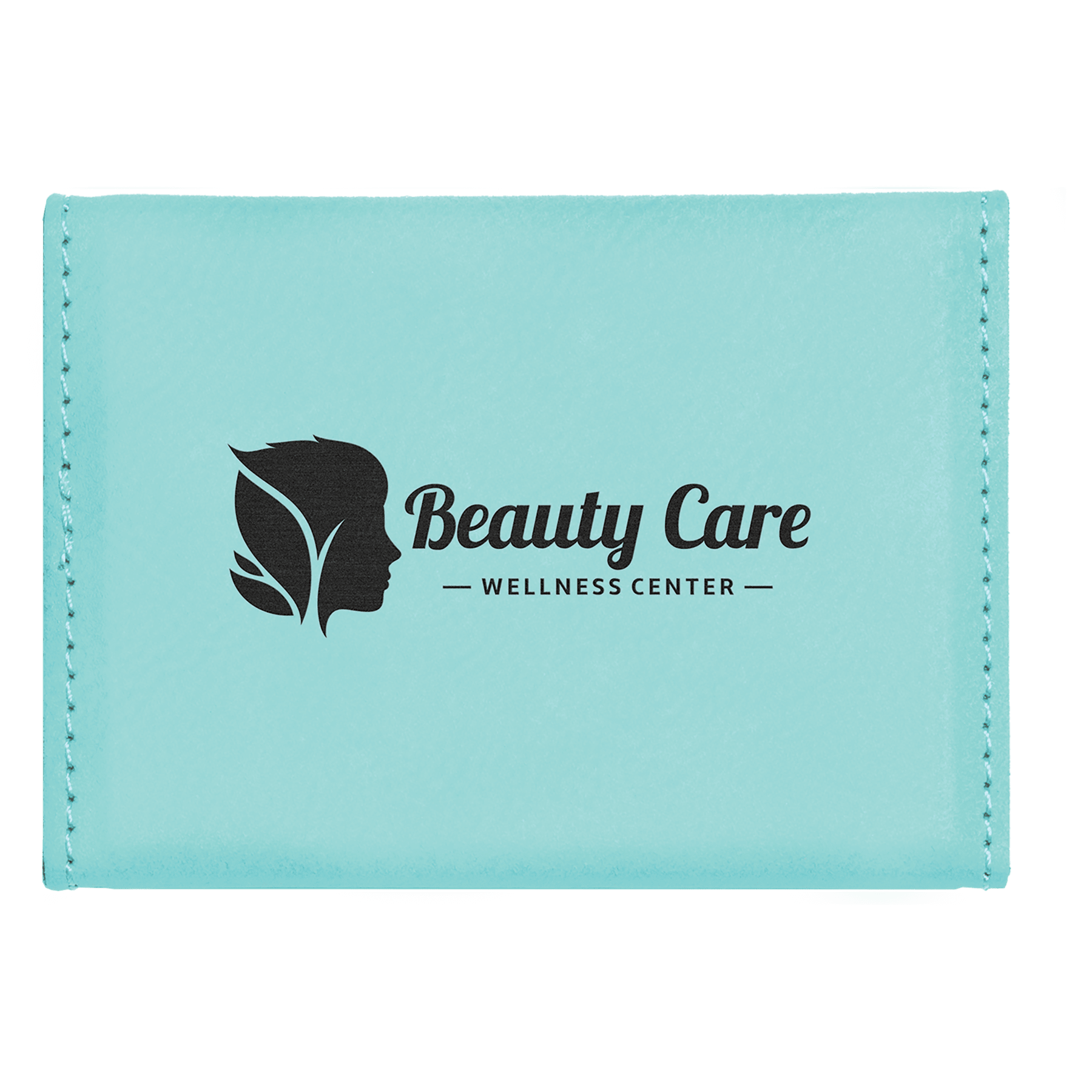 Teal 3 3/4" x 2 3/4" Laserable Leatherette Hard Business Card Holder