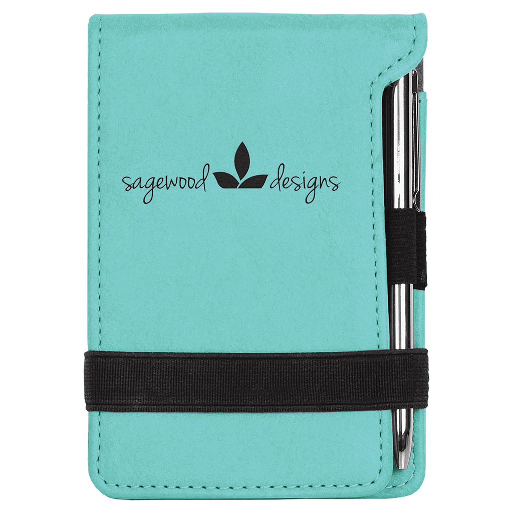 Teal 3 1/4" x 4 3/4" Laserable Leatherette Mini Notepad with Pen